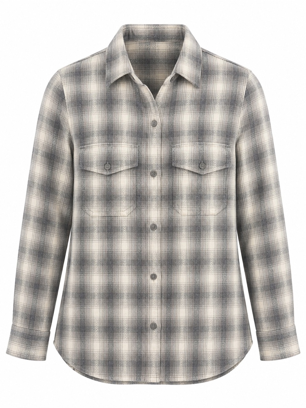 Current/Elliott Womens Gray Plaid Button-Down Shirt With Dual Front Pockets
